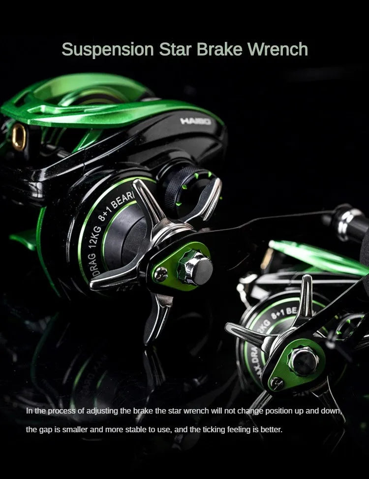 HAIBO VENOM Anti-saltwater Fishing Reel Deep Sea Iron Plate Baitcasting Reel 8+1BB Water Drop Wheel Max Drag 12KG