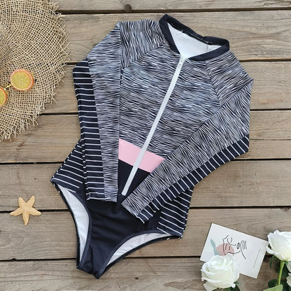 2026 Surfing Sport Swimsuit Long Sleeves Women One Piece Swimsuit  Swimwear Solid Monokini Bathing Suit Tropical Bodysuit Female