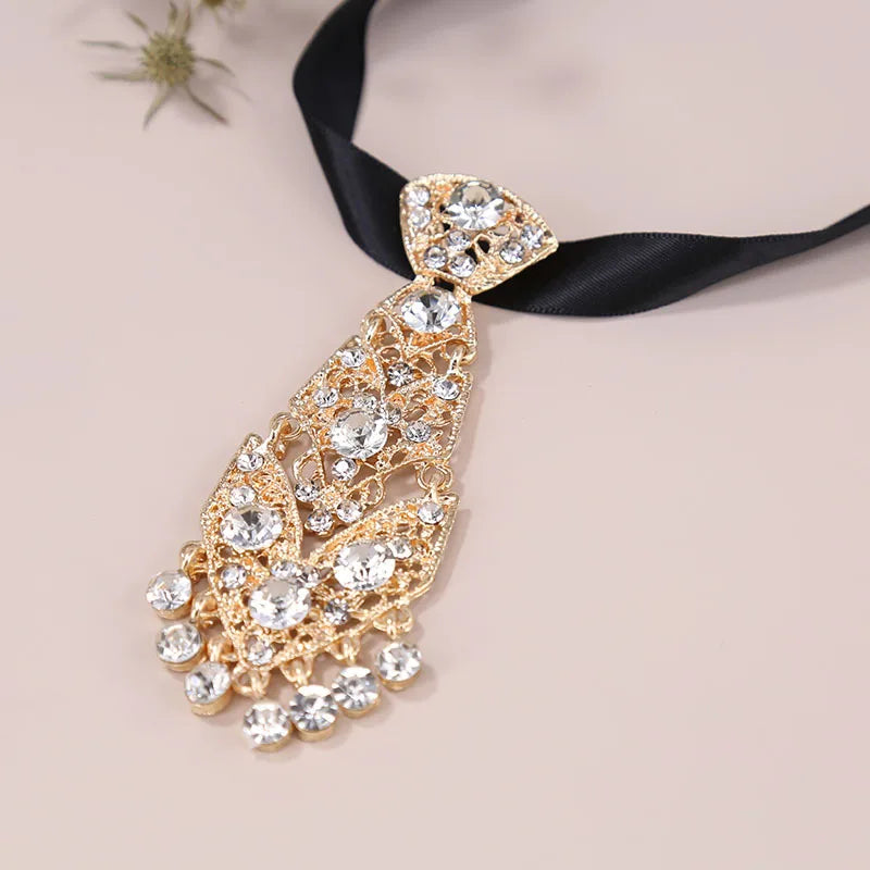 Diamond Tie Man Nacklace Personality Crystal Neckties Wedding Gentleman Metal Diamond Tie Clip Luxury Men Collar Accessories