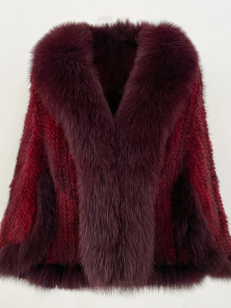 OFTBUY Autumn Winter Shawl Fashion Knitted Genuine Mink Fur Jacket Real Mink Fur Coat Women Cape Scarf Natural Fox Fur Cloak