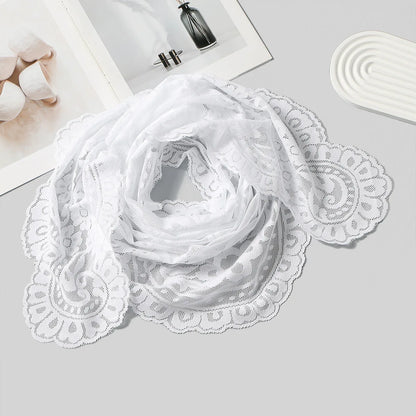 Women'S Lace Triangular Shawl, Breathable Floral Hollow Out Outerwear, French Retro Scarf, Commute Wedding All-Match