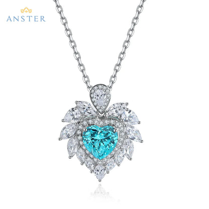 Women Diamonds Pendant Necklaces Charms 925 Silver Lab Paraiba Jewelry