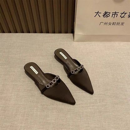 2025 New Luxury Fashion Rhinestones Ladies Heeled Slippers Sandals Shoes Female Low Heel Slides Slippers Shoes for Women Mules