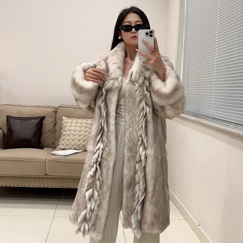 2026 New Elegant Winter Natural Rabbit Fur Coat Jacket Real Leather Fur Women's Fringe Tassel Clothing Female Outerwears