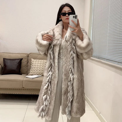 2026 New Elegant Winter Natural Rabbit Fur Coat Jacket Real Leather Fur Women's Fringe Tassel Clothing Female Outerwears