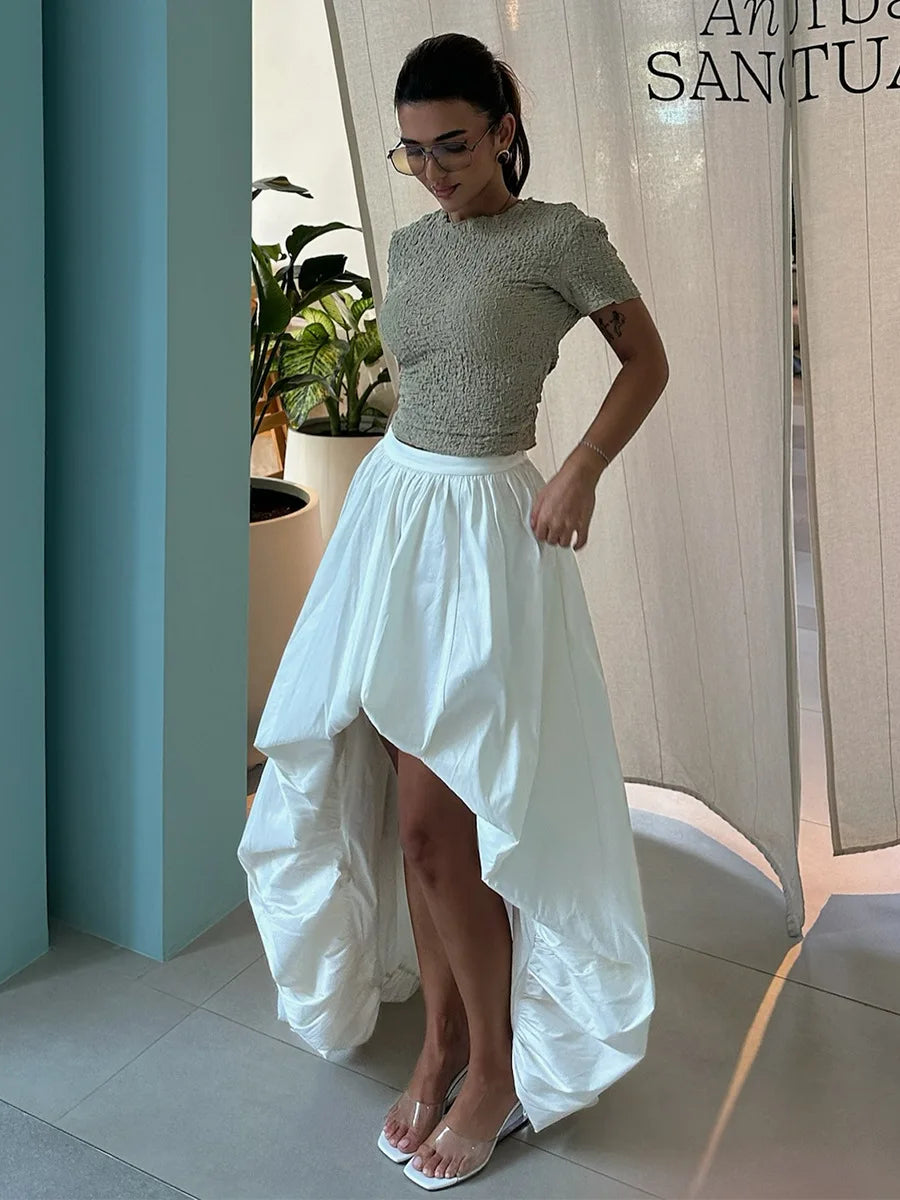 Bornladies Cotton Women's 2026 Spring Summer New Midi Skirt Street Fashion Irregular Ruched Bud Design Half Skirt