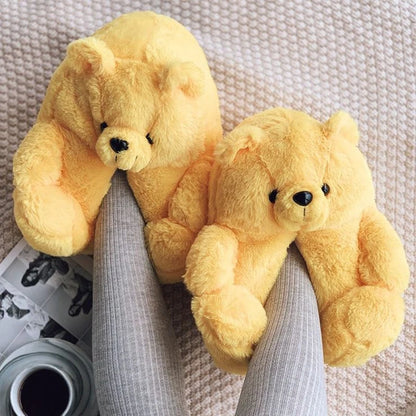 Cute Teddy Bear Plush Winter Slippers, Wrapped Heel Funny Indoor Floor Shoes, Women Gift, Warm Soft Cartoon Fluffy Animal Slippe