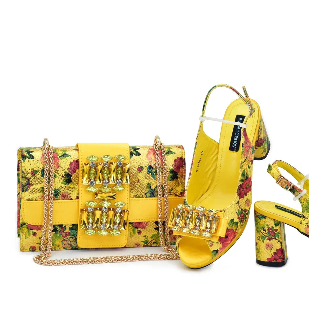 New Arrival Shoes and Bags Set for Women 2026 Luxury Nigerian Shoe and Bag Set for Women Italy Rhinestone Wedding Party Pumps