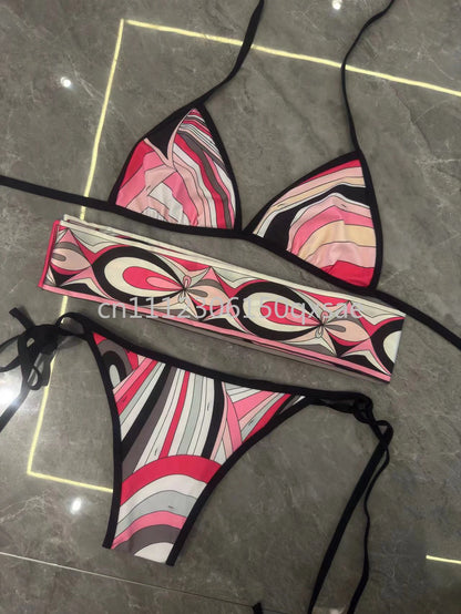 Classic Design Women's Headband Swimsuits with Letter Signature Logo Designer Brand Lady Sexy Scarf Swimsuits Beachwear