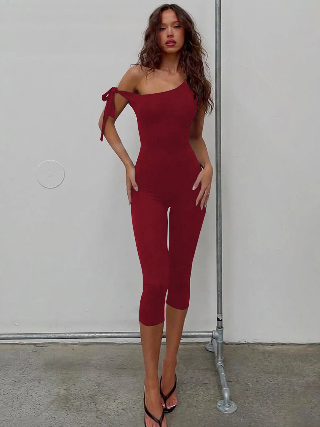 Dulzura Leopard One Shoulder Backless Lace Up Slim Jumpsuit Women'S Fashion Sexy Casual Romper Party Club Street Summer Clothes