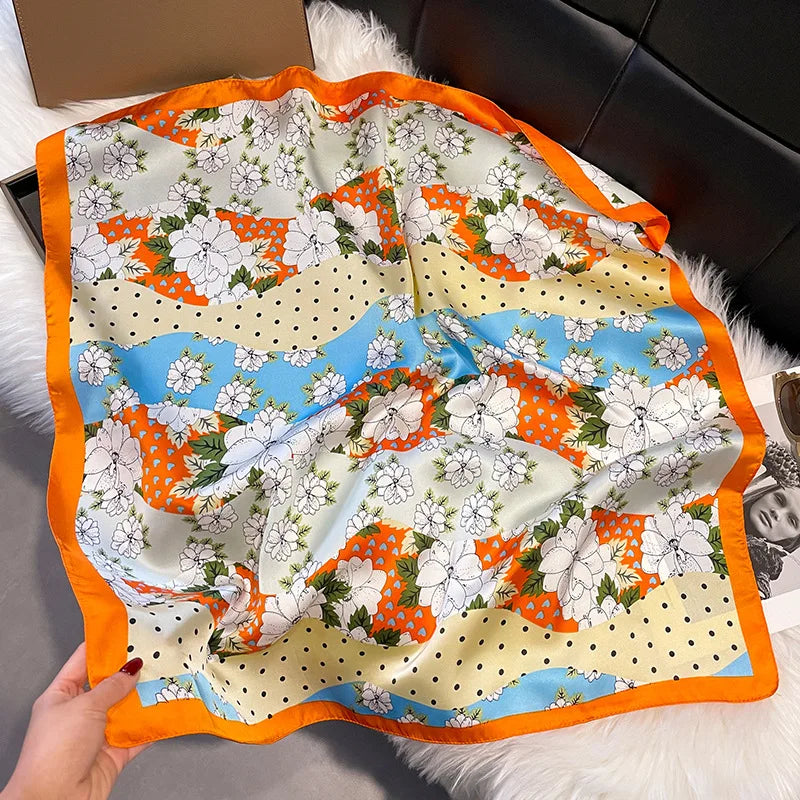 2025 Korean Satin Silk Scarf 70cm Square Women Fashion Shawl Wrap Neckerchief New Elegant