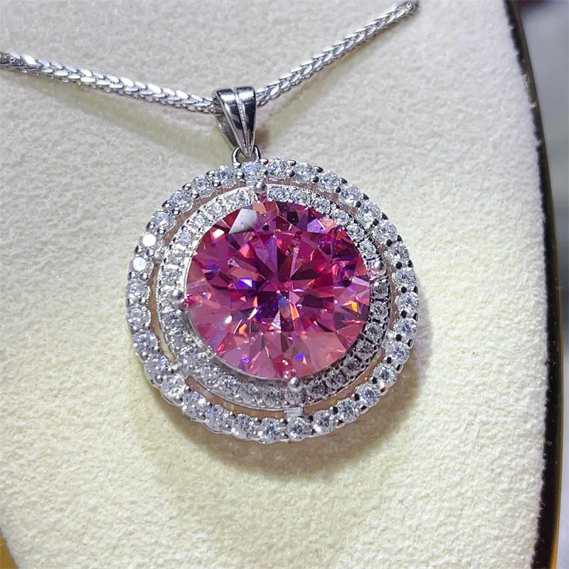 Platinum Texture Luxury Double Row Round Bezel Pendant For Women 10ct Moissanite PT950 Platinum |  delicate and premium