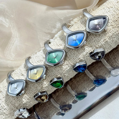 Stylish Irregular Dial Big Diamond Open Cuff Gold Watch for Woman
