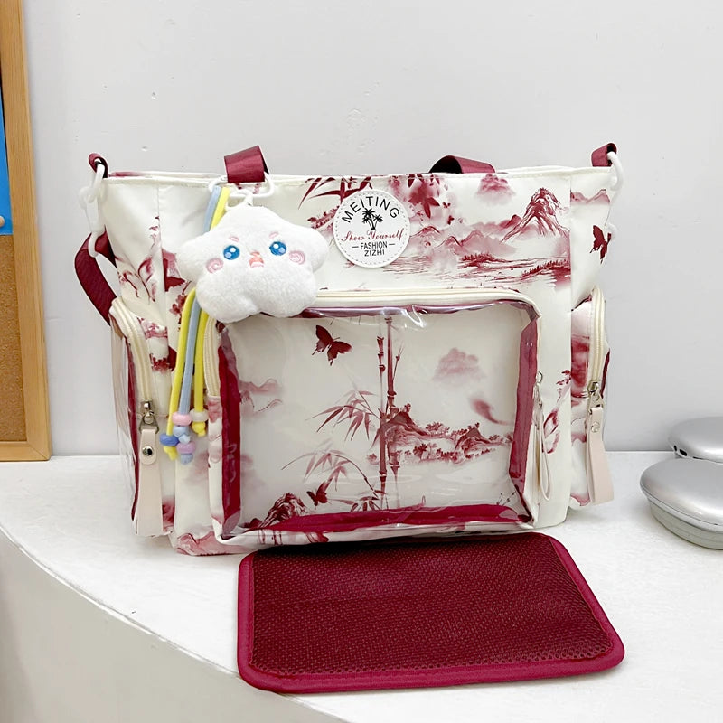 New Sweet Cute Ulzzang Y2K Ita Bags Subculture Dopamine Transparent Display Cool Tote Bag Aesthetic Lace DIY Badge Shoulder Bag