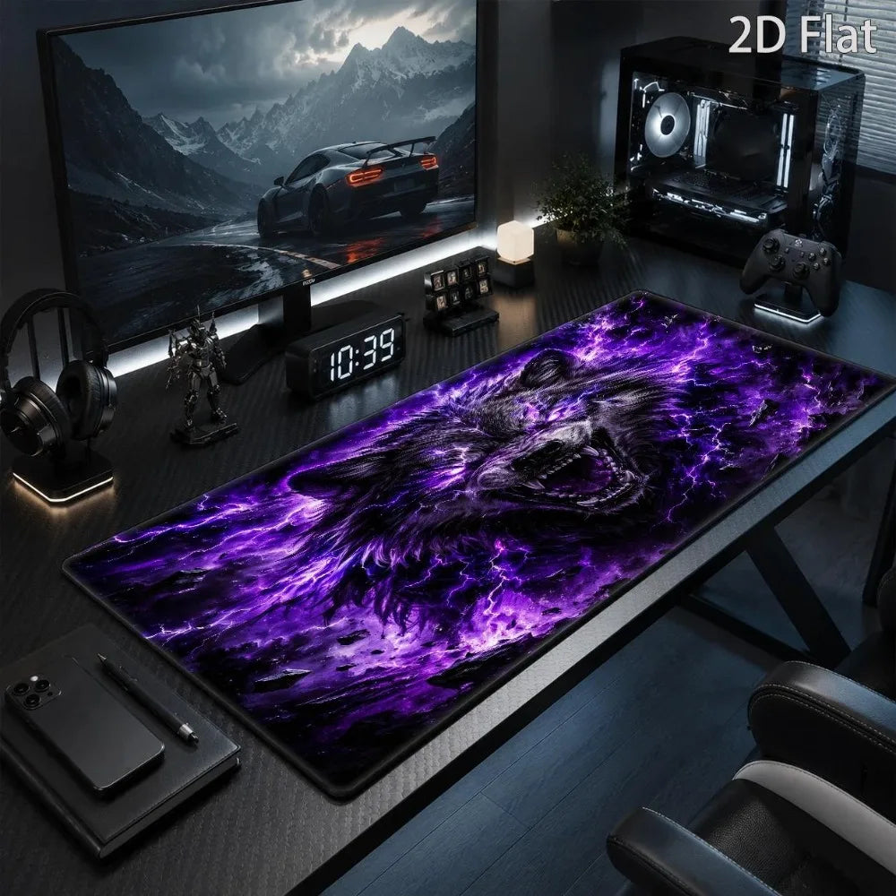 Wild Purple Lightning Wolf Mouse Pad, Mythical Fantasy Game Mouse Pad, Dark Gothic Design Style tapis de souris pc accessories