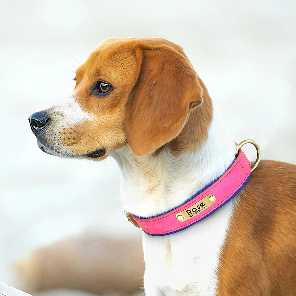 Personalized Dog Collar Leash PU Leather Dogs Collars Pet Rope Engraved Pet ID Name Necklace for Small Large Dogs Soft Padded