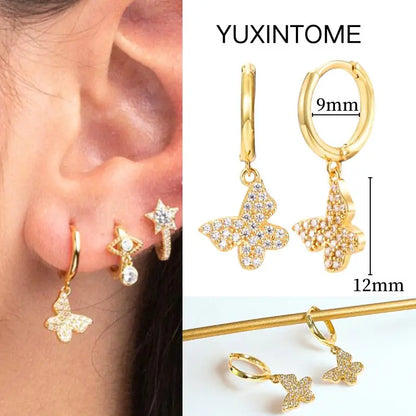 White Color Zircon Hoop Earrings 925 Sterling Silver Needle Cross/Star/Flower/Water Drop Pendant Gold Earrings Luxury Jewelry