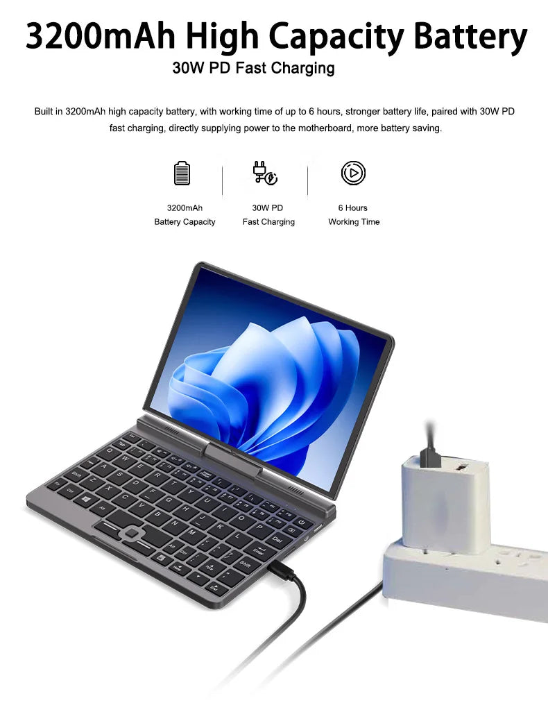 CRELANDER P8 Mini Laptop 8 Inch Touch Screen Intel Lake N150 12GB DDR5 WiFi 6 2 In 1 Laptop Notebook Tablet PC Pocket Laptop