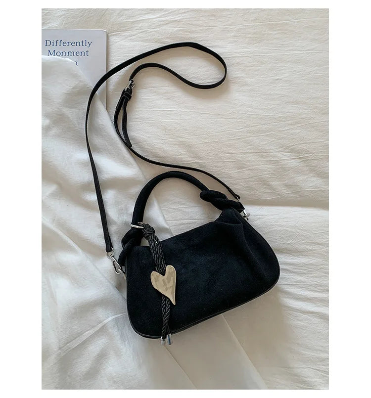 Small Suede Fashion Leather Shoulder Bags for Women 2025 Luxury Designer Brand Trend Crossbody Bag Females Short Handle Handbags