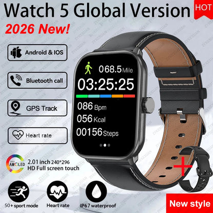 New Watch 5 Sports Smart Watch Men Women 2.01" AMOLED Screen Fitness Tracker Heart Rate ECG Waterproof GPS Track Call Smartwatch