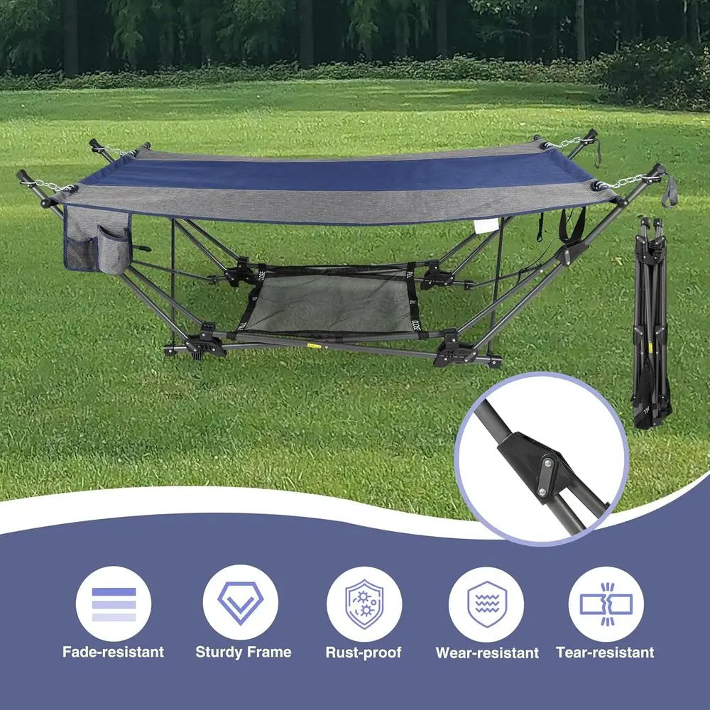 Portable olding Hammock with Stand,oldable Camping Hammock with Removable Pillow,Storage Net,oldable Lounge Camping Bed or Adult
