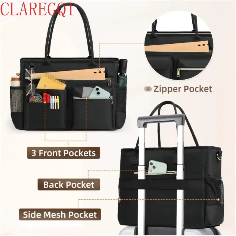Fashionable large capacity commuting business teacher storage computer official documents women's handheld handbag reusable