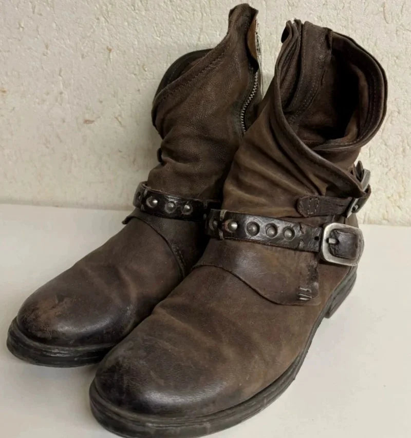 American Retro Motorcycle Boots For Men Distressed Western Boots Buckle Strap Knight Boots Leather Rock Punk Men's Boots