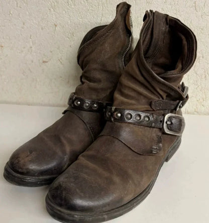 American Retro Motorcycle Boots For Men Distressed Western Boots Buckle Strap Knight Boots Leather Rock Punk Men's Boots