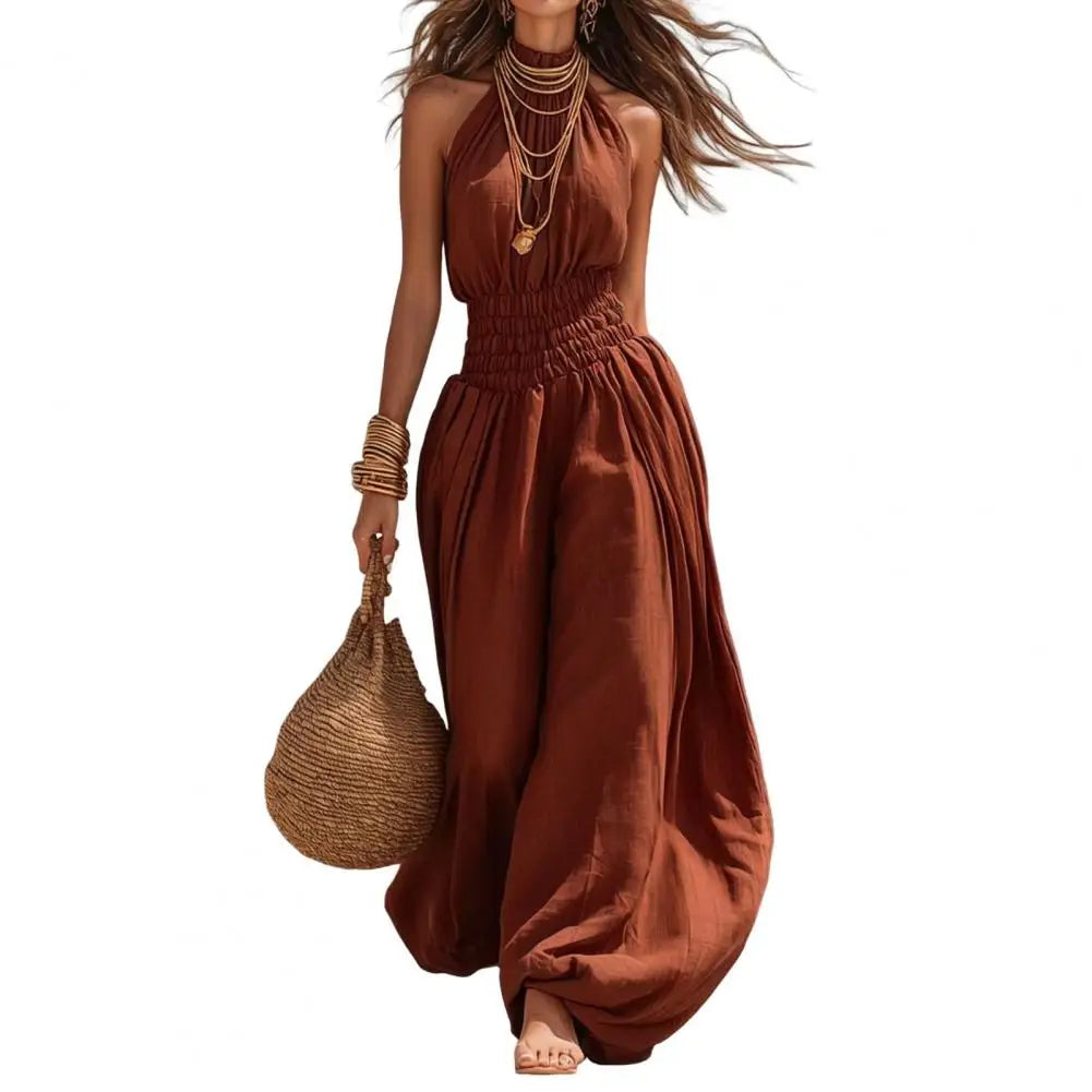 Smocked Waist Lantern Pants Women Rompers Summer Romper Halter Neck Sleeveless Jumpsuit With Lantern Leg For Casual Streetwear