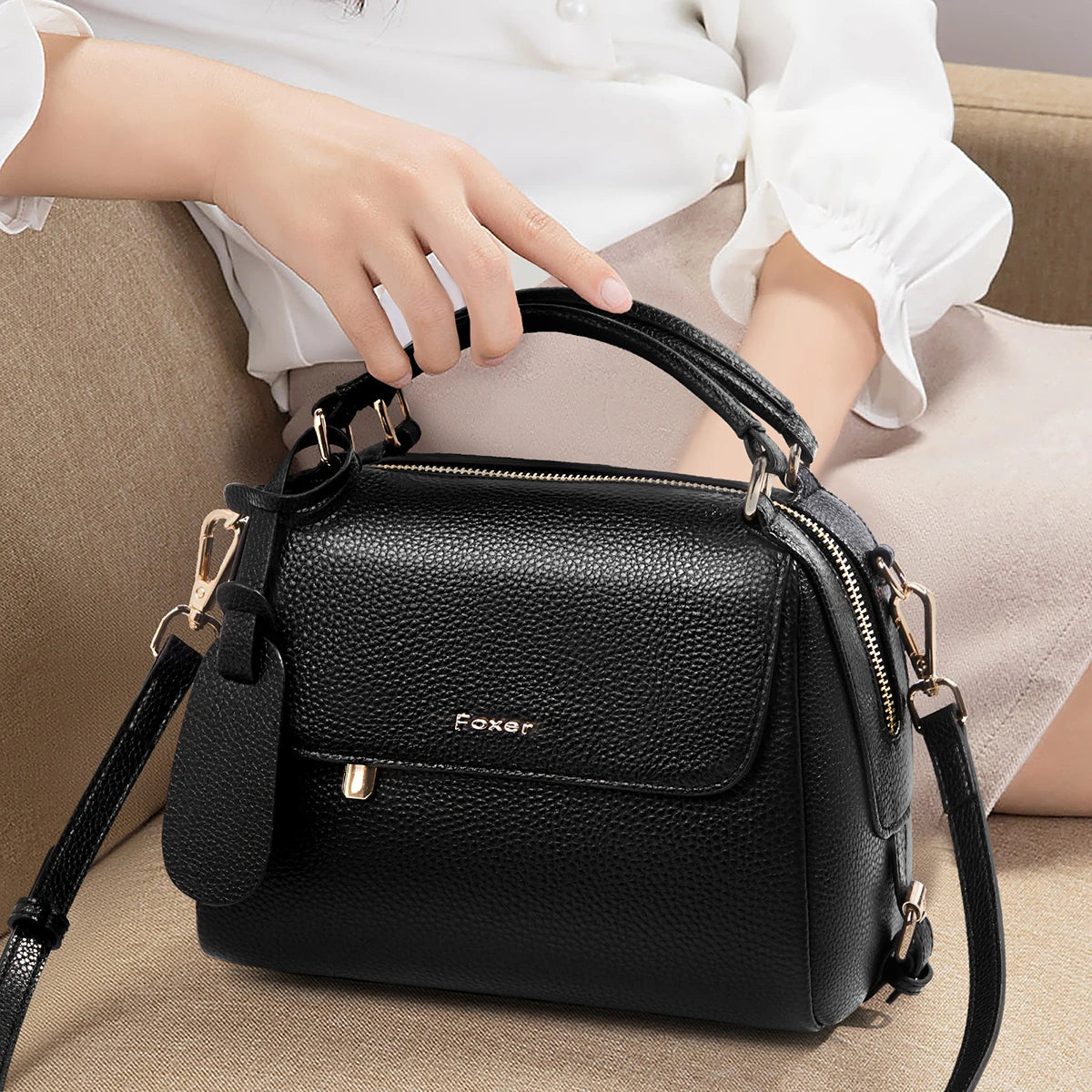 FOXER 2026 Fashion Women's Handbag Cow Leather Lady Shoulder Bag Light Luxury Crossbody Bag for Daily & Commute