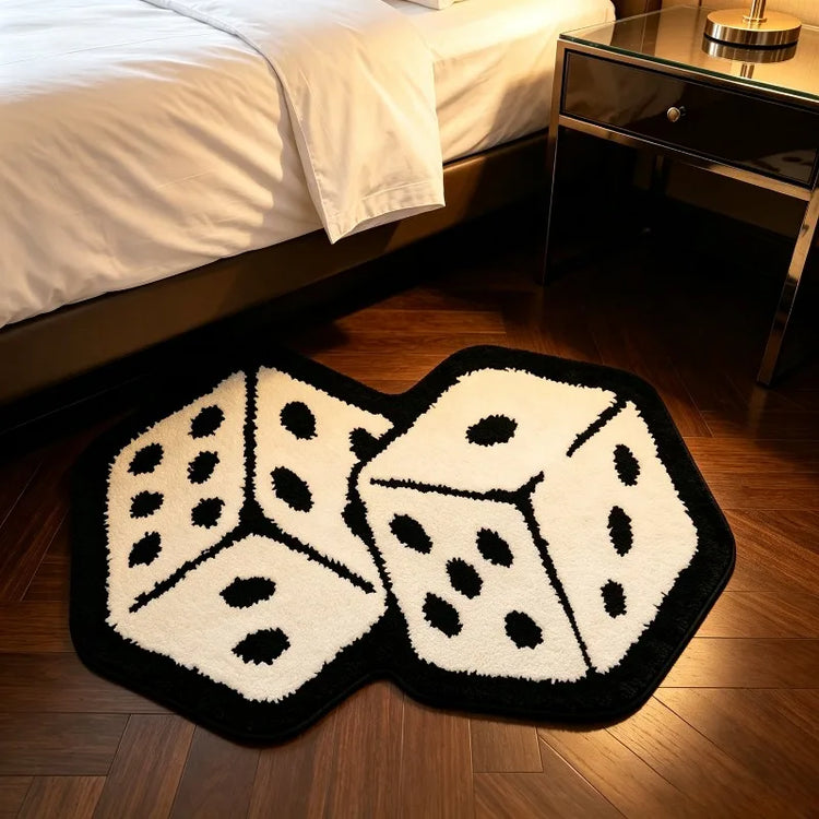 Black White Dice Shaped Rug Cool Unique Creative Entrance Floor Mat Soft Fluffy Decor Carpet for Gaming Room Bedroom Bedside