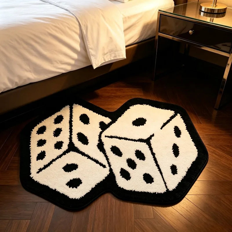 Black White Dice Shaped Rug Cool Unique Creative Entrance Floor Mat Soft Fluffy Decor Carpet for Gaming Room Bedroom Bedside