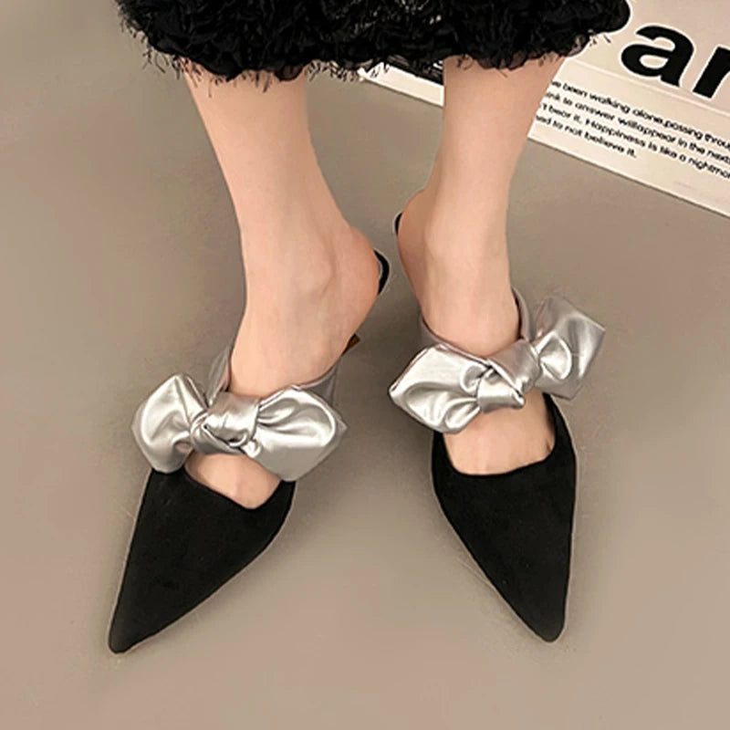 Luxury Pointed Toe Slippers Women High Heels Sandals Elegant Mules Shoes Summer 2026 New Slingback Dress Flip Flops Female Shoes