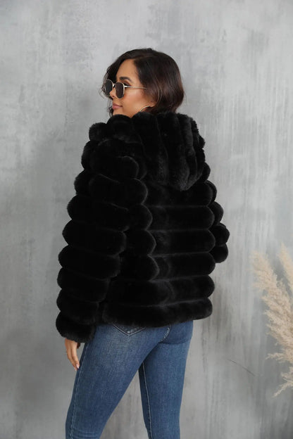 2026 Winter Hooded Plus Size Faux Fur Cropped Coat Women Furry Long Sleeve Plush Jacket Lady Large Fake Fur Warm Fluffy Cardigan