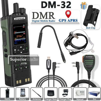 BAOFENG DM-32 Walkie Talkie with Belt Clip Hoster DMR Digital Radio GPS APRS Dual Mode Analog 999 Channel Type-C Dual Time Slots