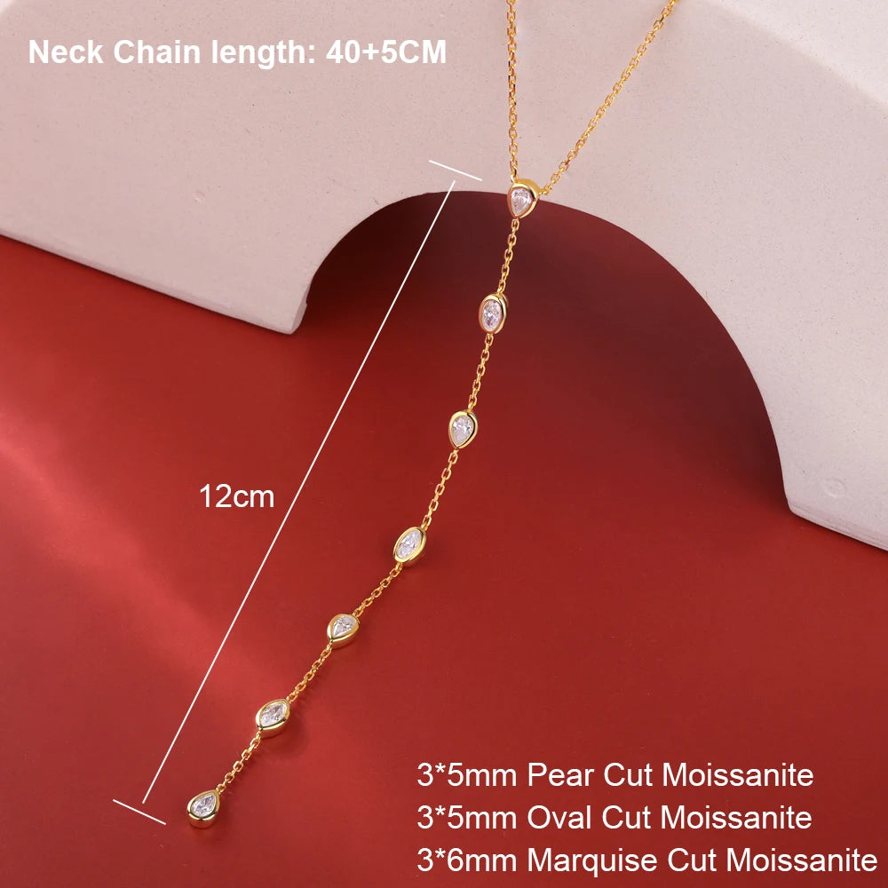 BXINY Long Tassel Bezel Moissanite Necklace 925 Sterling Silver 7-Stone Diamonds Pendant for Women Engagement Gifts Fine Jewelry