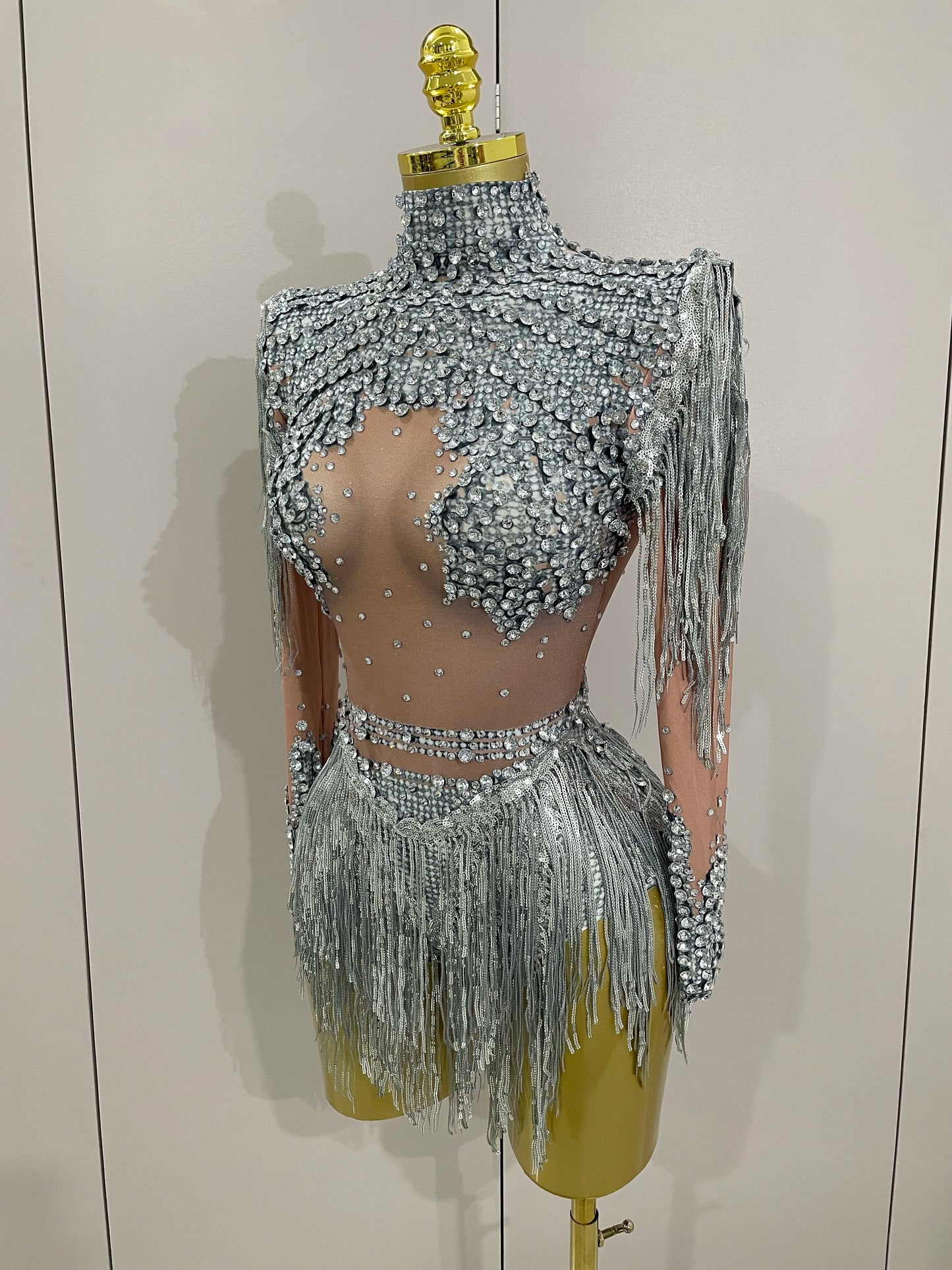 Sparkly Rhinestone Sequin Tassel Stretch Bodysuits 2025 New Arrival Women Birthday Party Nightclub Dj Stage Performance Costume