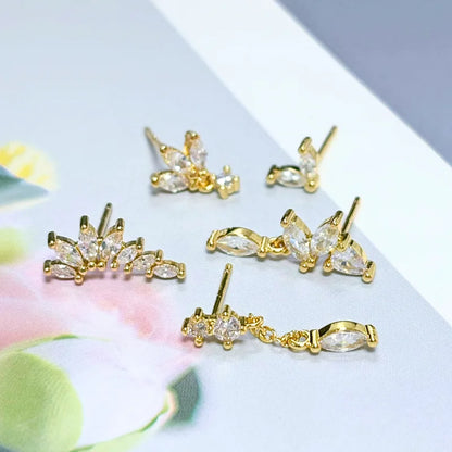 Women's 925 Sterling Silver Ear Needle Crystal Zircon Water Droplets Stud Hoop Gold Huggie Earrings Premium Luxury Party Jewelry