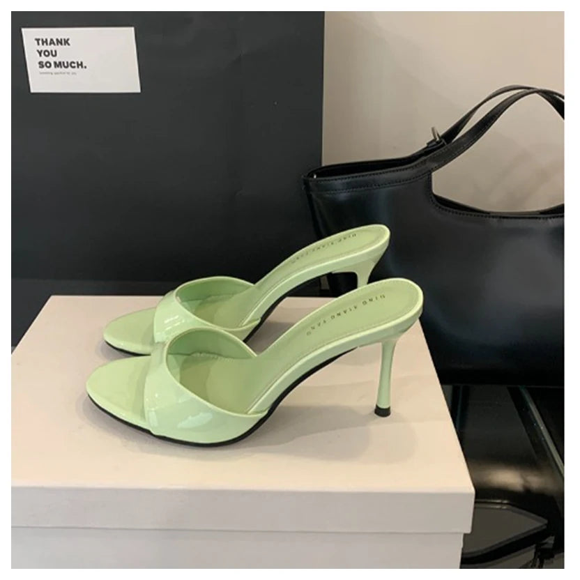 Women Slippers Sandals Fashion Round Open Toe Thin High Heels Mule Slides Summer Party Dress Pumps Shoe Comfortable Sandal Mujer