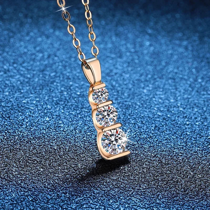 NASIAReal 3 Stone 0.9cttw Moissanite Pendant Necklace for Women GRA S925 Sterling Silver Diamond Chain Necklaces Jewelry 2026