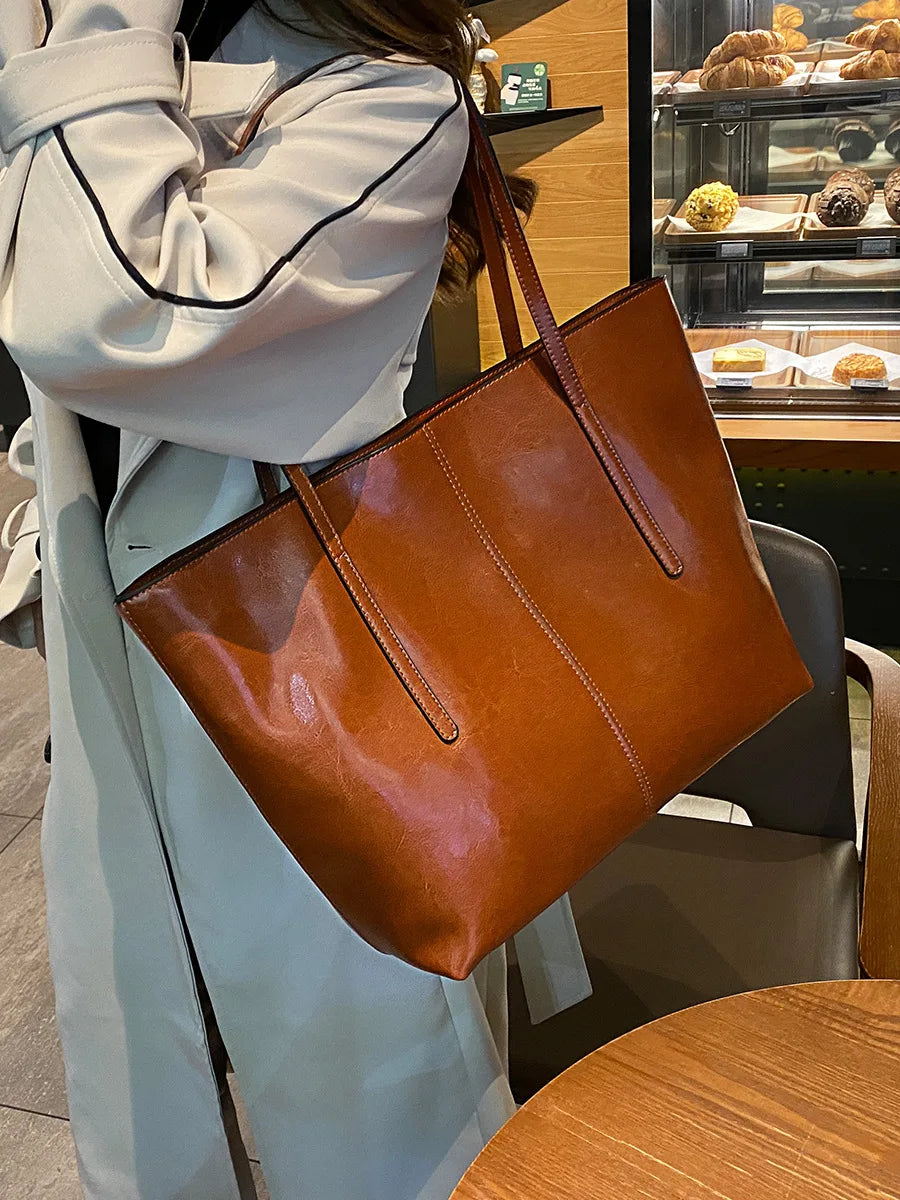 Luxury Women Leather Tote Bag Top Layer Cowhide Large Capacity Fashionable Handbag Brand Designer Shoulder Bag 2025 New Handbag