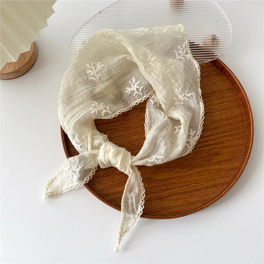 INS Lace Hair Scarf Women Korean Triangle Hair Band Travel Photo Headband Sunscreen Headscarf Girls Linen Cotton Neckerchief