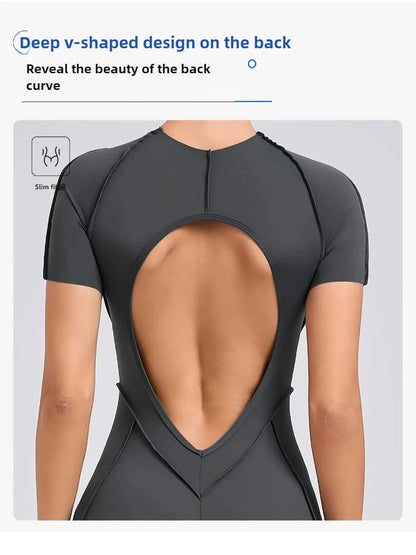 Women's Sports Jumpsuit Kit Yoga Fitness Bodysuit Hip-lifting Open Back Tight High Elasticity Outdoors Gym Workout Sexy Clothes