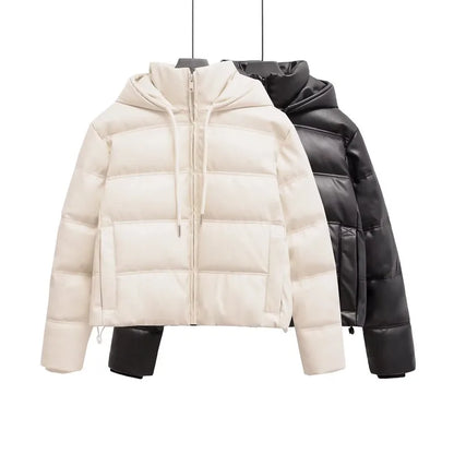 Hooded Coat For Women New In Outerwears Solid Leather Snow Parka Warm Woman Winter Coats Elegant Luxury Women's Coat