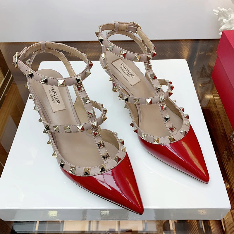 Women's Gladiator sandals Summer 2026 Luxury With Ankle Strap Pointed Toe Fashion Rivet High Heels Party Ladies Shoes Women 10cm