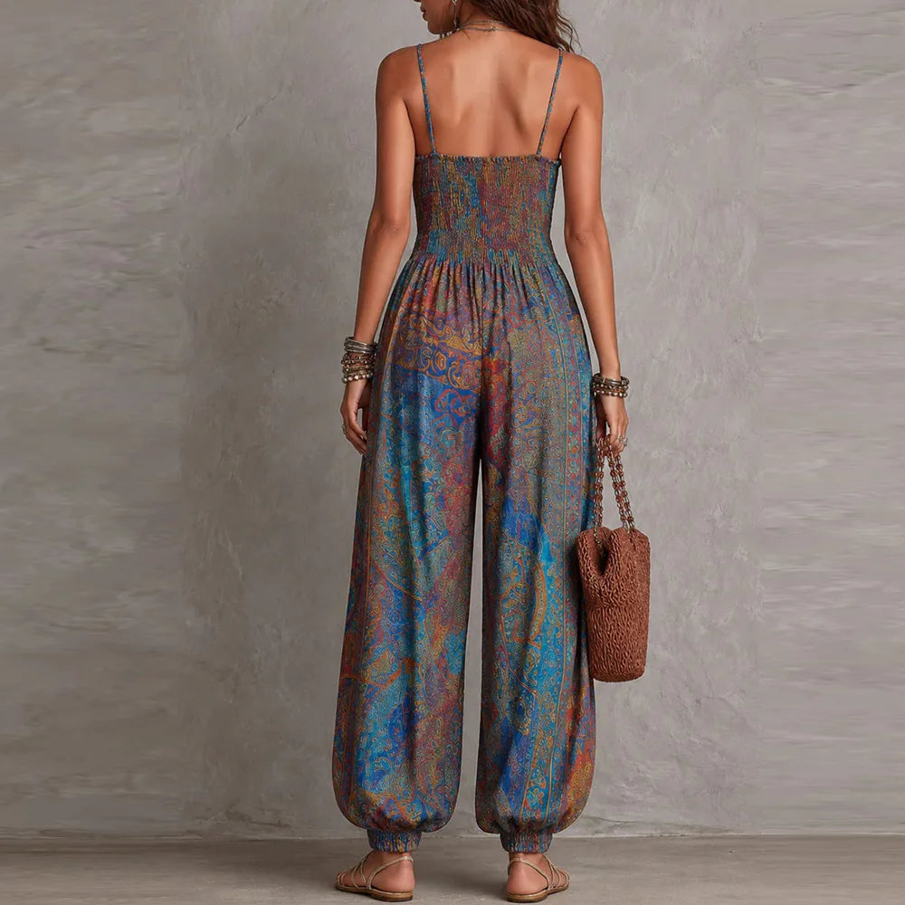 Sexy Sleeveless Backless Jumpsuit Women's 2026 Summer Boho Wide Leg Printed Loose Long Pants Jumpsuits Vacation Party Clothing