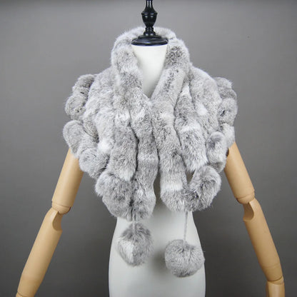 Women Fashion Outdoor Knit 100% Real Rabbit Fur Scarves New Lady Winter Real Rabbit Fur Scarf Natural Warm Soft Rabbit Fur Shawl