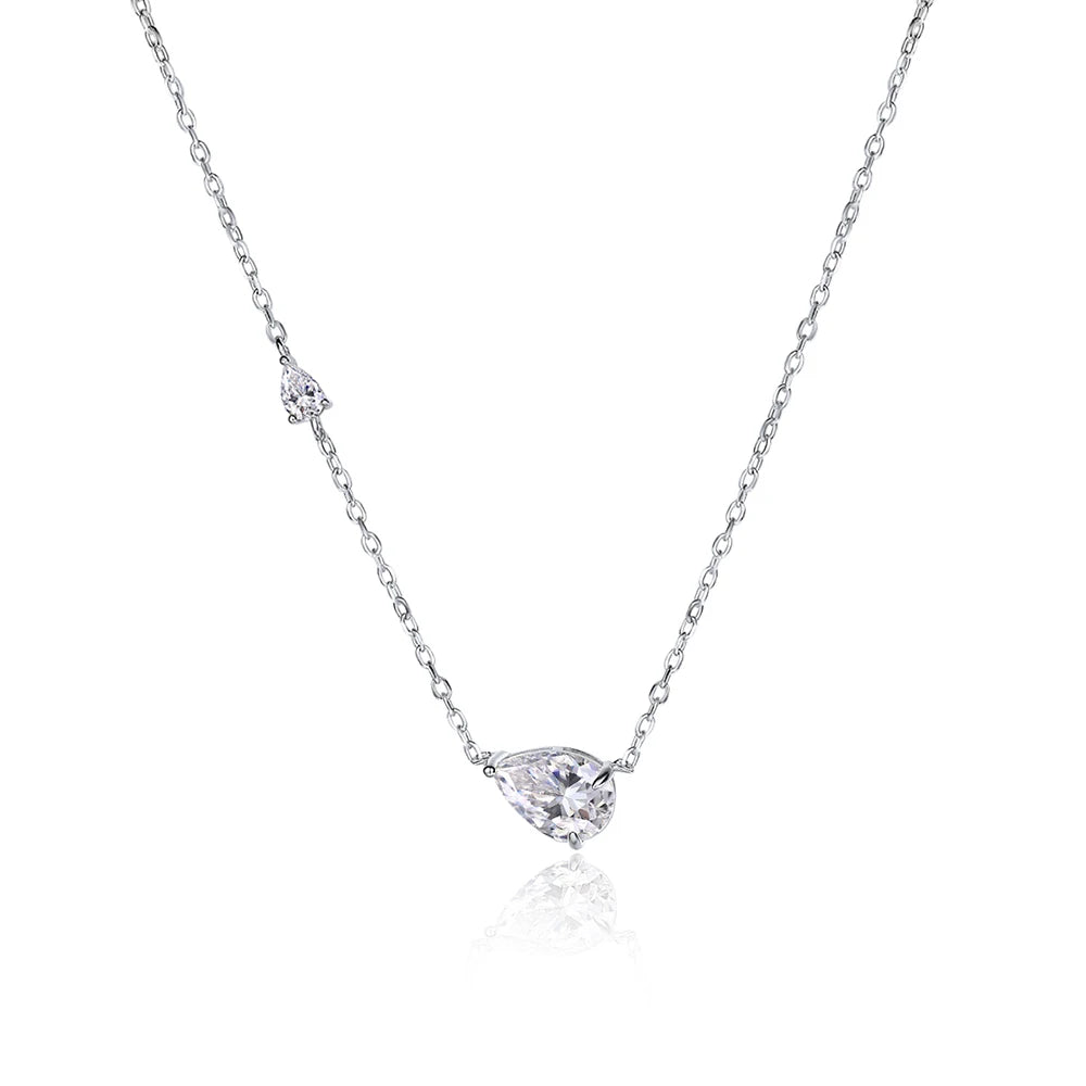 KNOBSPIN 2.35 CT Pear Cut All Moissanite Necklaces for Women D VVS1 Lab Diamond 2 Gems Pendant 100% 925 Sterling Silver Necklace