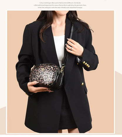 New 2025 Womens Small Messenger Bag PU Leather Shiny Shoulder Bag Fashion Saddle Bags Leopard Print Phone Purse Lipstick Storage