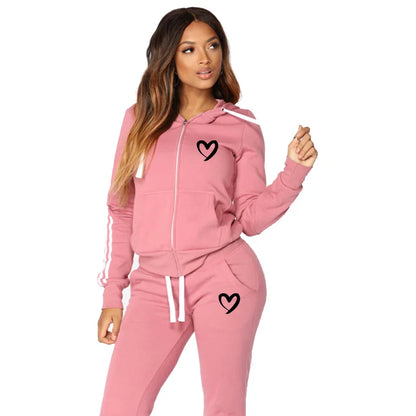 Fashion Women Hooded Jacket Tracksuit Casual Zipper Hoodies and Trousers Sports Wear Two Piece Suits